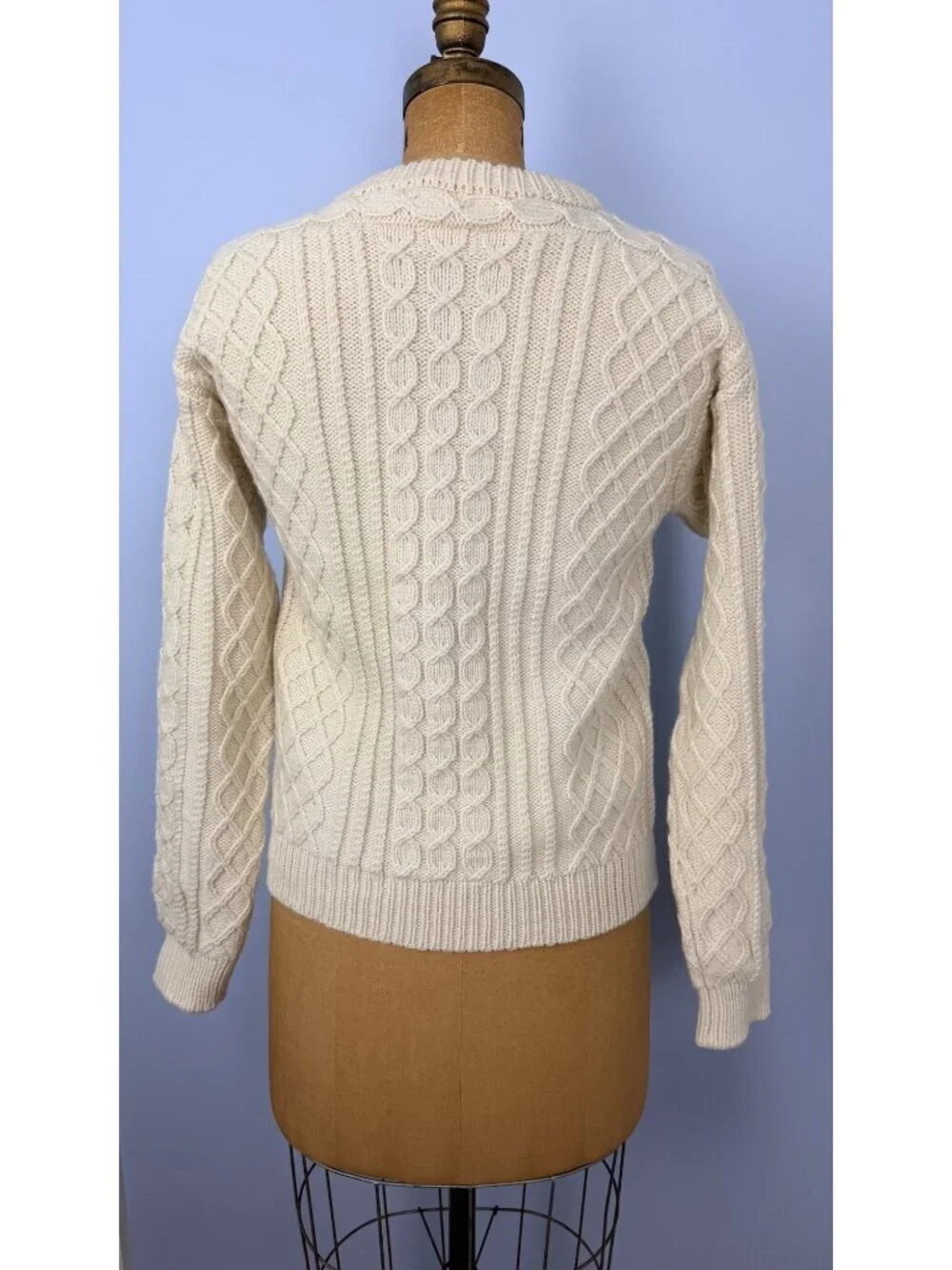 Tory Burch Kendra Fringe Cable Knit Sweater Cream Womens M Crewneck